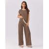 imageEkouaer Womens Matching Sets Knit Sweater Sets 2 Pieces Outfits Pullover Tops Wide Legs Pants Lounge SetBrown