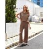 imageEkouaer Womens Matching Sets Knit Sweater Sets 2 Pieces Outfits Pullover Tops Wide Legs Pants Lounge SetBrown