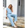imageEkouaer Womens Matching Sets Knit Sweater Sets 2 Pieces Outfits Pullover Tops Wide Legs Pants Lounge SetClear Blue