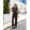 imageEkouaer Womens Matching Sets Knit Sweater Sets 2 Pieces Outfits Pullover Tops Wide Legs Pants Lounge SetCoffee