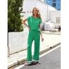 imageEkouaer Womens Matching Sets Knit Sweater Sets 2 Pieces Outfits Pullover Tops Wide Legs Pants Lounge SetGreen