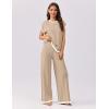 imageEkouaer Womens Matching Sets Knit Sweater Sets 2 Pieces Outfits Pullover Tops Wide Legs Pants Lounge SetKhaki