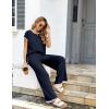 imageEkouaer Womens Matching Sets Knit Sweater Sets 2 Pieces Outfits Pullover Tops Wide Legs Pants Lounge SetNavy Blue