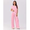 imageEkouaer Womens Matching Sets Knit Sweater Sets 2 Pieces Outfits Pullover Tops Wide Legs Pants Lounge SetPink