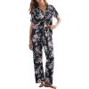 imageEkouaer Womens Pajamas Set Button Down PJs 2 Piece Lounge Set Soft Nightwear Short Sleeve Sleepwear with PocketsBlack Flowers