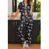 imageEkouaer Womens Pajamas Set Button Down PJs 2 Piece Lounge Set Soft Nightwear Short Sleeve Sleepwear with PocketsBlack Flowers