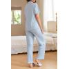 imageEkouaer Womens Pajamas Set Button Down PJs 2 Piece Lounge Set Soft Nightwear Short Sleeve Sleepwear with PocketsBlue Star