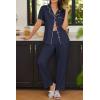 imageEkouaer Womens Pajamas Set Button Down PJs 2 Piece Lounge Set Soft Nightwear Short Sleeve Sleepwear with PocketsNavy Blue