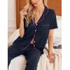 imageEkouaer Womens Pajamas Set Button Down PJs 2 Piece Lounge Set Soft Nightwear Short Sleeve Sleepwear with PocketsNavy Blue and Rose Red