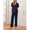 imageEkouaer Womens Pajamas Set Button Down PJs 2 Piece Lounge Set Soft Nightwear Short Sleeve Sleepwear with PocketsNavy Blue and Rose Red