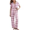 imageEkouaer Womens Pajamas Set Button Down PJs 2 Piece Lounge Set Soft Nightwear Short Sleeve Sleepwear with PocketsPink Plaid