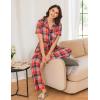 imageEkouaer Womens Pajamas Set Button Down PJs 2 Piece Lounge Set Soft Nightwear Short Sleeve Sleepwear with PocketsSmall Red Black Plaid