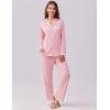 imageEkouaer Womens Pajamas Set Long Sleeve Sleepwear Button Down Lounge Set 2 Pieces Soft Nightwear Lace Pjs SetPink