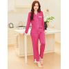 imageEkouaer Womens Pajamas Set Long Sleeve Sleepwear Button Down Lounge Set 2 Pieces Soft Nightwear Lace Pjs SetRose Red