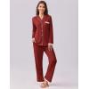 imageEkouaer Womens Pajamas Set Long Sleeve Sleepwear Button Down Lounge Set 2 Pieces Soft Nightwear Lace Pjs SetWine Red