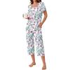 imageEkouaer Pajama Set for Women Short Sleeve Top With Capri Pants Pjs 2 Piece O Neck Loungewear Soft Sleepwear with PocketsPurple Flower