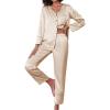 imageEkouaer Silk Satin Pajamas 2 Piece Long Sleeve V Neck Shirt with Pants Pj Sets Silky Sleepwear Loungewear for WomenKhaki