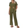 imageEkouaer Women Pajamas Set Short Sleeve Button Down Sleepwear Soft Pjs Loungewear Pants Set SXXLArmy Green