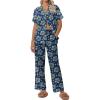 imageEkouaer Women Pajamas Set Short Sleeve Button Down Sleepwear Soft Pjs Loungewear Pants Set SXXLBlue Green Leaf