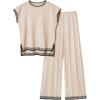 imageEkouaer Womens Matching Sets Knit Sweater Sets 2 Pieces Outfits Pullover Tops Wide Legs Pants Lounge SetBeige