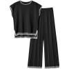 imageEkouaer Womens Matching Sets Knit Sweater Sets 2 Pieces Outfits Pullover Tops Wide Legs Pants Lounge SetBlack
