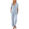 imageEkouaer Womens Pajamas Set Button Down PJs 2 Piece Lounge Set Soft Nightwear Short Sleeve Sleepwear with PocketsBlue Star