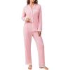 imageEkouaer Womens Pajamas Set Long Sleeve Sleepwear Button Down Lounge Set 2 Pieces Soft Nightwear Lace Pjs SetPink