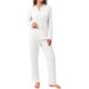 imageEkouaer Womens Pajamas Set Long Sleeve Sleepwear Button Down Lounge Set 2 Pieces Soft Nightwear Lace Pjs SetWhite