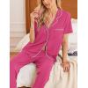 imageEkouaer 2 PackWomens Pajamas Short Sleeve Pjs Notch Collar Button Up Loungewear Cozy Sleepwear SetsBlackhot Pink