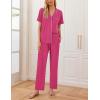 imageEkouaer 2 PackWomens Pajamas Short Sleeve Pjs Notch Collar Button Up Loungewear Cozy Sleepwear SetsBlackhot Pink