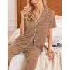 imageEkouaer 2 PackWomens Pajamas Short Sleeve Pjs Notch Collar Button Up Loungewear Cozy Sleepwear SetsBrownmedium Gray
