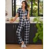 imageEkouaer 2 PackWomens Pajamas Short Sleeve Pjs Notch Collar Button Up Loungewear Cozy Sleepwear SetsDeep Blueblack Plaid