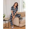 imageEkouaer 2 PackWomens Pajamas Short Sleeve Pjs Notch Collar Button Up Loungewear Cozy Sleepwear SetsDeep Blueblack Plaid