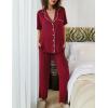 imageEkouaer 2 PackWomens Pajamas Short Sleeve Pjs Notch Collar Button Up Loungewear Cozy Sleepwear SetsNavy Bluewine Red