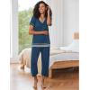 imageEkouaer Capri Pajama Sets for Women Short Sleeve Tops Sleepwear Sleep Sets Pjs Sets Soft Two Piece Loungewear SetsSteelblue