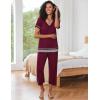 imageEkouaer Capri Pajama Sets for Women Short Sleeve Tops Sleepwear Sleep Sets Pjs Sets Soft Two Piece Loungewear SetsWine Red