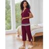 imageEkouaer Capri Pajama Sets for Women Short Sleeve Tops Sleepwear Sleep Sets Pjs Sets Soft Two Piece Loungewear SetsWine Red