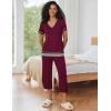 imageEkouaer Capri Pajama Sets for Women Short Sleeve Tops Sleepwear Sleep Sets Pjs Sets Soft Two Piece Loungewear SetsWine Red