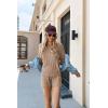 imageEkouaer Knit Lounge Sets for Women 2 Piece Cozy Long Sleeve Pullover Sweater Top and Shorts Set Sweatsuit OutfitsKhaki