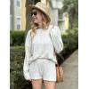 imageEkouaer Knit Lounge Sets for Women 2 Piece Cozy Long Sleeve Pullover Sweater Top and Shorts Set Sweatsuit OutfitsWhite