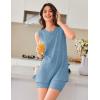 imageEkouaer Womens 2 Piece Lounge Set Ribbed Knit Pajamas Sleeveless Sleepwear Biker Shorts Loungewear Outfit SXXLBlue