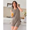 imageEkouaer Womens 2 Piece Lounge Set Ribbed Knit Pajamas Sleeveless Sleepwear Biker Shorts Loungewear Outfit SXXLBrown