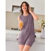 imageEkouaer Womens 2 Piece Lounge Set Ribbed Knit Pajamas Sleeveless Sleepwear Biker Shorts Loungewear Outfit SXXLDeep Purple