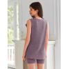 imageEkouaer Womens 2 Piece Lounge Set Ribbed Knit Pajamas Sleeveless Sleepwear Biker Shorts Loungewear Outfit SXXLDeep Purple