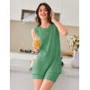 imageEkouaer Womens 2 Piece Lounge Set Ribbed Knit Pajamas Sleeveless Sleepwear Biker Shorts Loungewear Outfit SXXLGreen