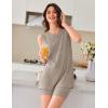 imageEkouaer Womens 2 Piece Lounge Set Ribbed Knit Pajamas Sleeveless Sleepwear Biker Shorts Loungewear Outfit SXXLKhaki