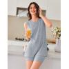 imageEkouaer Womens 2 Piece Lounge Set Ribbed Knit Pajamas Sleeveless Sleepwear Biker Shorts Loungewear Outfit SXXLLight Blue