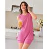 imageEkouaer Womens 2 Piece Lounge Set Ribbed Knit Pajamas Sleeveless Sleepwear Biker Shorts Loungewear Outfit SXXLRose Red