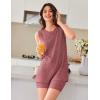 imageEkouaer Womens 2 Piece Lounge Set Ribbed Knit Pajamas Sleeveless Sleepwear Biker Shorts Loungewear Outfit SXXLWine Red