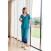 imageEkouaer Womens Capri Pajama Set Short Sleeve Top and Pants 2 Piece Sleepwear Floral Print Ladies Pjs SetsBlue Green